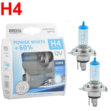 Автолампа галогенная Brevia Power White + 60% H4 12V 60/55W 4300K 2 шт (12040PWS)