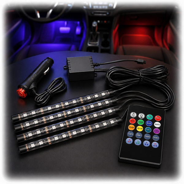 LED Підсвічування Салон неоновий 12V 22x4см RGB5050 (Пульт Прикурювання USB) 4 шт