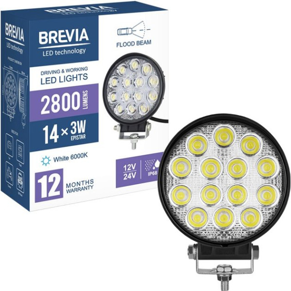 LED фара Brevia Flood Ближний свет 10-30V 42W (14x3W) 2800Lm Алюминиевый корпус IP68 (10651RFX1)