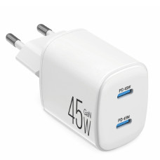 Мережевий зарядний пристрій Brevia ePowerGaN PD45W 2xUSB-C білий 44045GDCW