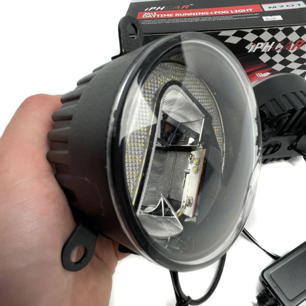 Протитуманні LED Фари круглі D90 мм / Лінза з ДХО / 12V / 22W / 6000K-COB / 2 шт