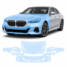 Антигравийная защитная бронепленка по лекалам для BMW i5 G60 2023- передняя часть авто (капот бампер фары крылья)