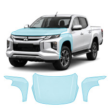 Антигравийная защитная бронепленка по лекалам для Mitsubishi L200 V facelift 2019-2024 - капот и передние крылья