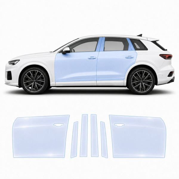 Антигравийная защитная бронепленка по лекалам для Audi Q6 e-tron PPE 2024- зоны дверей и стойки окон