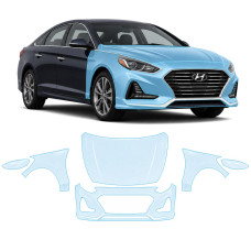 Антигравийная защитная бронепленка по лекалам для Hyundai Sonata LF facelift 2017-2019 - передняя часть авто (капот бампер фары крылья)