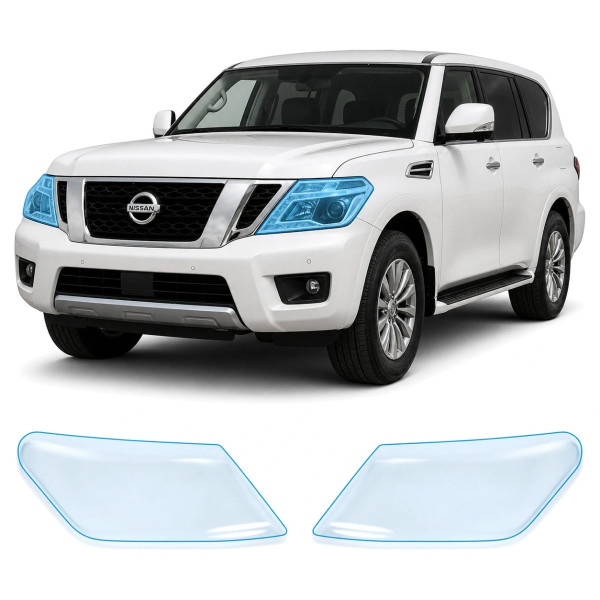 Антигравийная защитная бронепленка по лекалам для Nissan Patrol Y62 facelift 2 2014-2019 - оптика (фары и ПТФ)