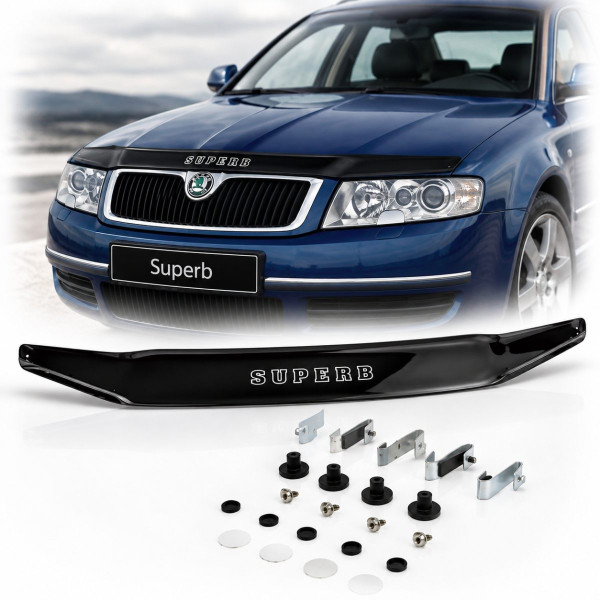 Дефлектор капоту мухобійка для Skoda Superb 2001-2008- S-крепление (Vip Tuning)
