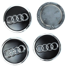 Колпачки на литые диски для Audi 69 х 57 мм объемный логотип с кольцом Черные 4 шт