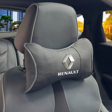 Подушка на подголовник с логотипом Renault Экокожа 3D Цветной лого Черные-Серый кант 1 шт