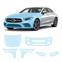 Антигравийная защитная бронепленка по лекалам для Mercedes-Benz CLS C257 2018-2021 - передняя часть авто (капот бампер фары крылья)