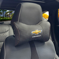 Подушка на підголівник з логотипом Chevrolet Екошкіра 3D Кольоровий лого Чорна-Коричневий кант 1 шт