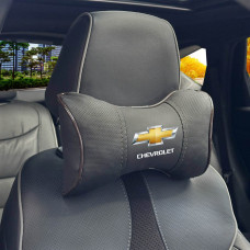 Подушка на підголівник з логотипом Chevrolet Екошкіра 3D Кольоровий лого Чорна-Коричневий кант 1 шт