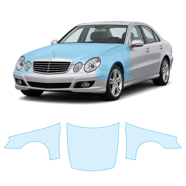 Антигравийная защитная бронепленка по лекалам для Mercedes-Benz E-Class W211 facelift 2006-2009 - капот и передние крылья