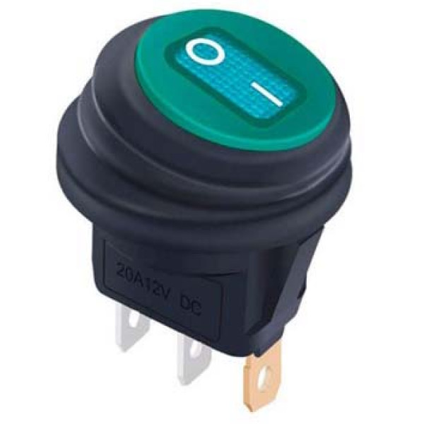 LED Кнопка Перемикач клавішний Кругла 12V ON-OFF 34x23 мм Герметична (Зелене Підсвічування) №118
