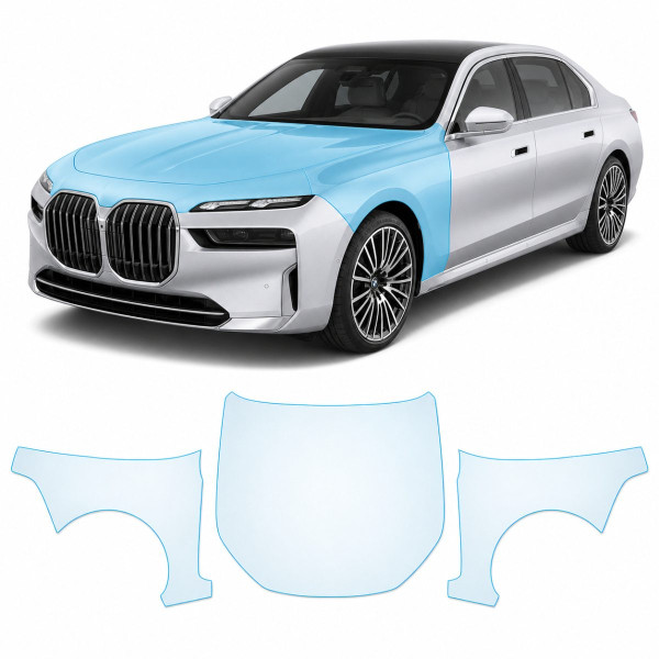 Антигравийная защитная бронепленка по лекалам для BMW 7 Series G70 2022- капот и передние крылья