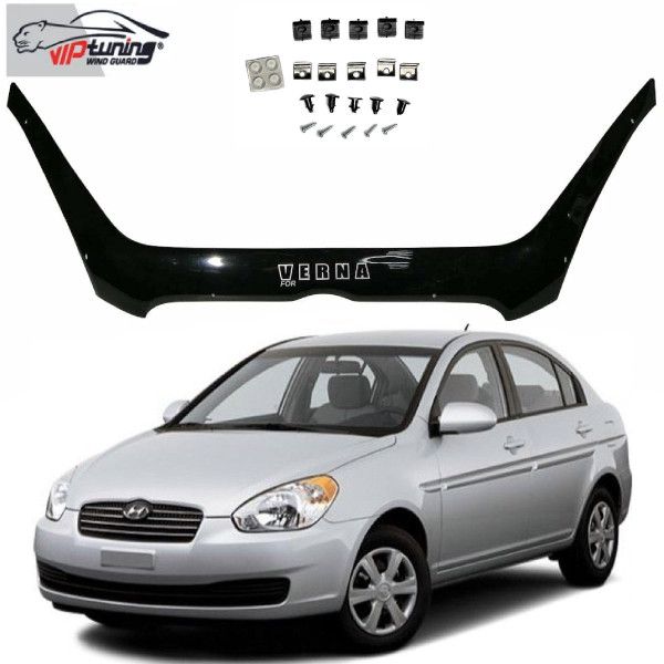 Дефлектор капота мухобойка для Hyundai Accent Verna 2006-2009 Евро Крепление (Vip Tuning) HYD14