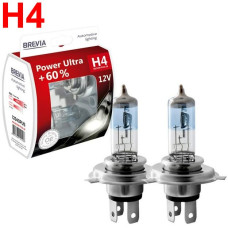 Автолампа галогенная Brevia Power Ultra + 60% H4 12V 60/55W 2 шт (12040PUS)