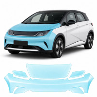 Антигравийная защитная бронепленка по лекалам для BYD Dolphin I 2021-2024 - передняя часть авто (капот бампер фары крылья)