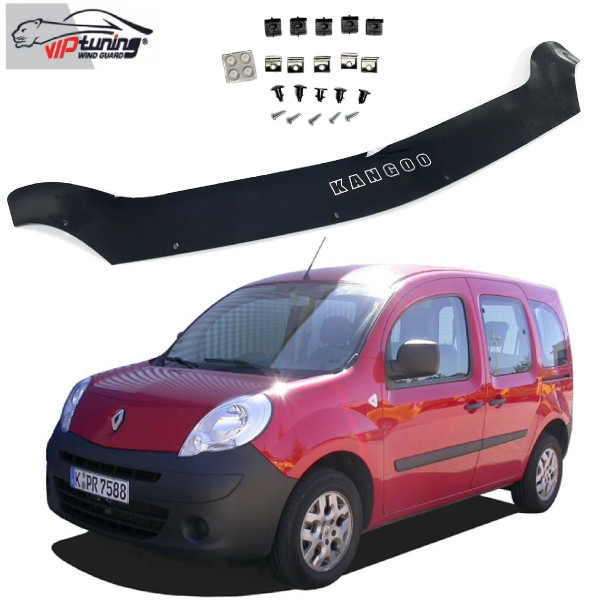 Дефлектор капота мухобойка Renault Kangoo 2008-2013 Евро Крепление (Vip Tuning) RL17