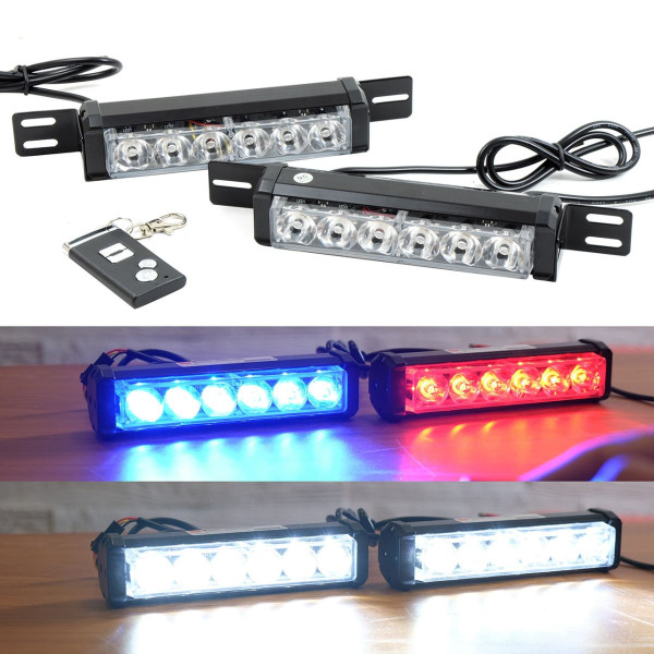 Стробоскоп Світлодіодний 12V DRL / 3W* 6LED 2 Режимів З Пультом Червоний-Синій-Білий (T1001-2)