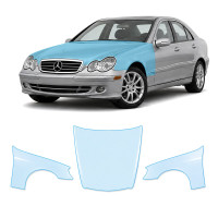 Антигравійна захисна бронеплівка за лекалами для Mercedes-Benz C-Class W203 facelift 2004-2007 - капот і передні крила