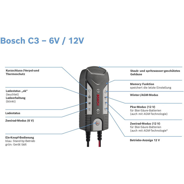 Зарядное устройство для автомобильного аккумулятора Bosch C3 (0 189 999 03M)
