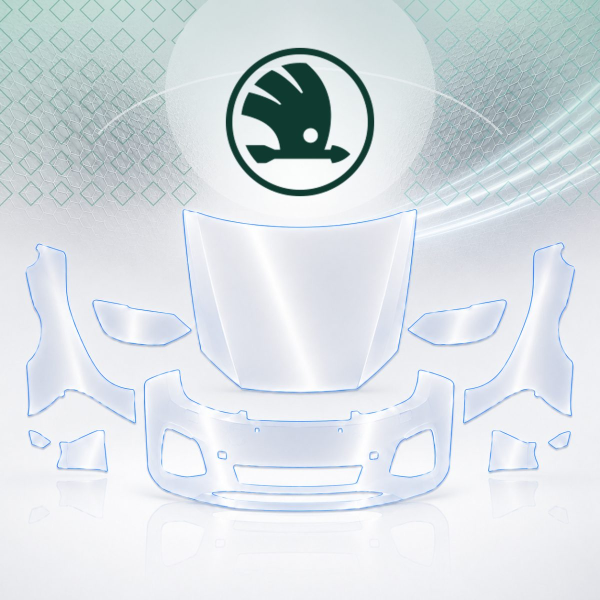 Антигравийная защитная бронепленка по лекалам для Skoda Kamiq I 2019- передняя часть авто (капот бампер фары крылья)
