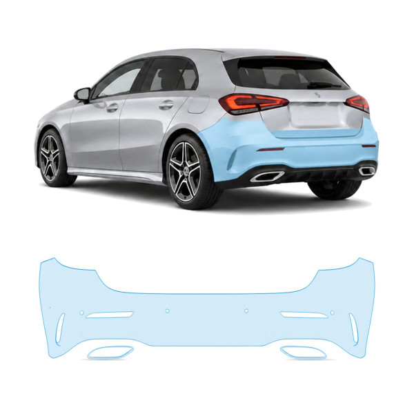 Антигравийная защитная бронепленка по лекалам для Mercedes-Benz A-Class W177 facelift 2022- задний бампер