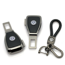 Набор в авто для Volkswagen №2 / Заглушка переходник ремня безопасности и брелока с логотипом Темный хром