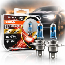 Автолампа галогенна Osram Night Breaker Laser +200% 12V H4 60/55W 2 шт Оригігал (64193 NВ200-ВОХ)