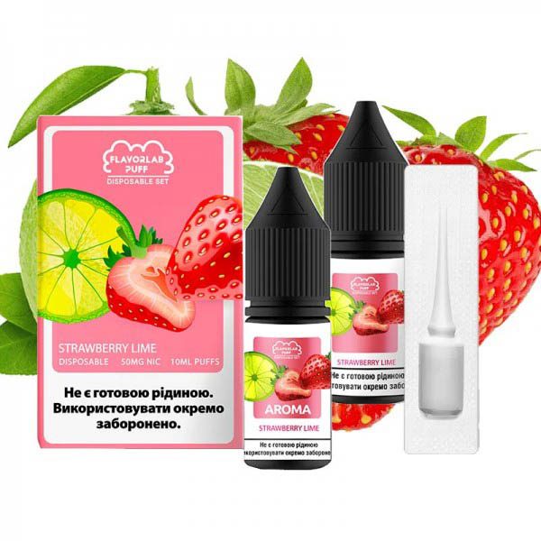 Рідина Самозаміс Flavorlab Disposable Puff 10мл 50мг Strawberry lime Полуниця лайм