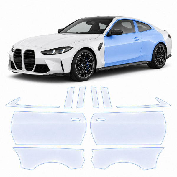 Антигравийная защитная бронепленка по лекалам для BMW M4 G82/G83 facelift 2024- зоны дверей и стойки окон