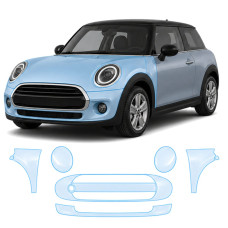 Антигравийная защитная бронепленка по лекалам для Mini Cooper F56 facelift 2018-2021 - передняя часть авто (капот бампер фары крылья)