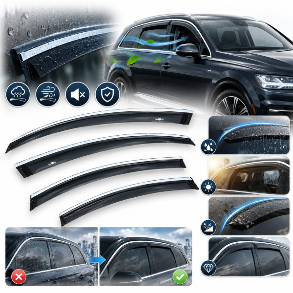 Дефлекторы окон ветровики HIC для Audi Q7 (4M) 2015-2019 С Хром Молдингом (AU24-M)