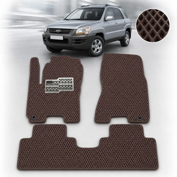 Коврики в салон EVA для Kia Sportage II МКП 2004-2010 с подпятником Коричневые 3 шт K-06