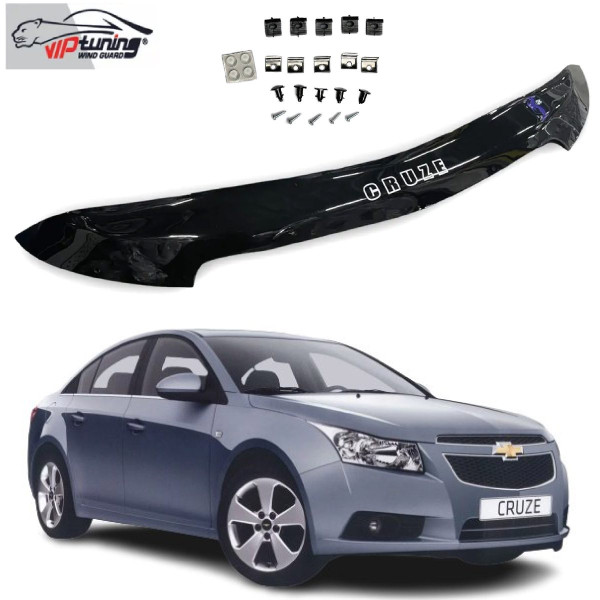 Дефлектор капота мухобойка Chevrolet Cruze 2009- короткая (Vip Tuning) CH40