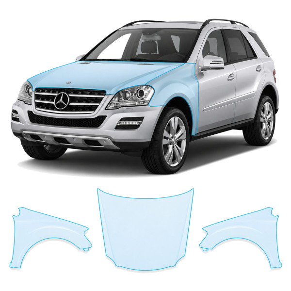 Антигравийная защитная бронепленка по лекалам для Mercedes-Benz M-Class W164 facelift 2008-2011 - капот и передние крылья