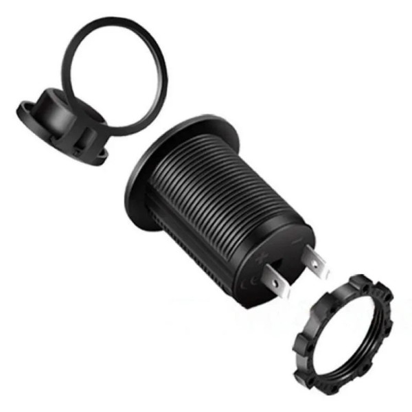 Гнездо под штекер прикуривателя врезное с крышкой 2 USB DC 12-24V 5V 2,1-1A подсветка Красная (SF-50-2)