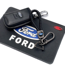Подарунковий набір №55 для Ford / Килимок Торпеди / Брелок з карабіном / Чохол тиснений шкіра