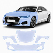 Антигравийная защитная бронепленка по лекалам для Audi A8 D5 2017-2021 - передняя часть авто (капот бампер фары крылья)