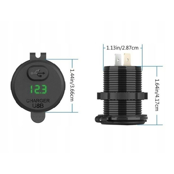 Гніздо Прикурювача під 1 USB Вольтметр DC 12-24V 5V підсвічування з різьбленням P10 Green QC 3.0 (Вимикач)