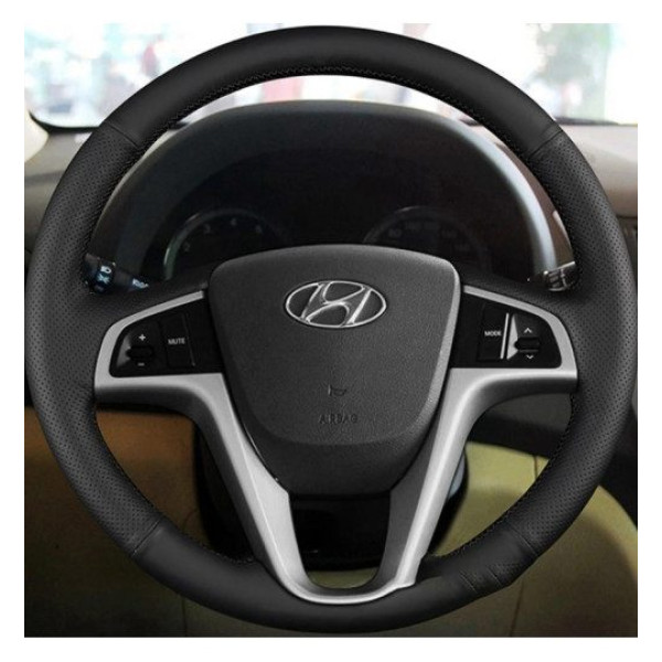 Чехол Оплетка Руля для Hyundai Accent 2008-2014 Кожа (Модельная Выкройка) №30