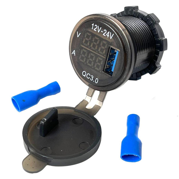 Гніздо прикурювача під 1 USB DC 12-24V / 5V QC 3.0 (Вольтметр Амперметр Підсвічування)