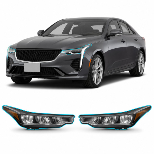 Антигравійна захисна бронеплівка за лекалами для Cadillac CT4 I 2020-2025 - оптика (фари та ПТФ)