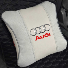 Подушка в авто для Audi Кольоровий 3D Логотип Екошкіра Сіра 1 шт (Modena)
