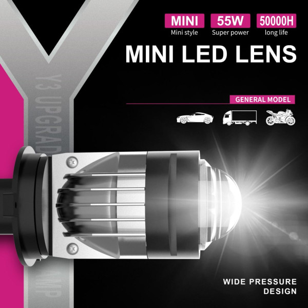 LED лампы автомобильные Y3 H4 110W (Линзованные D37 мм С Обманкой Canbus)
