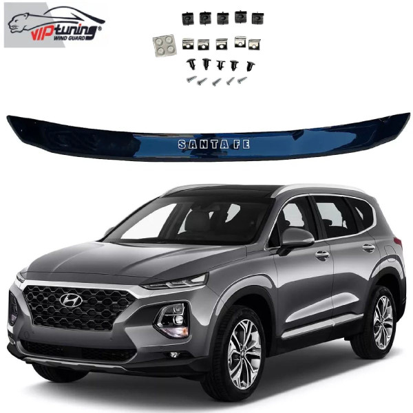 Дефлектор капоту мухобійка для Hyundai Santa Fe 2018- Євро S Кріплення (Vip Tuning) HYD60S