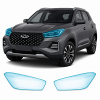 Антигравийная защитная бронепленка по лекалам для Chery Tiggo 4 Pro 2023- оптика (фары и ПТФ)