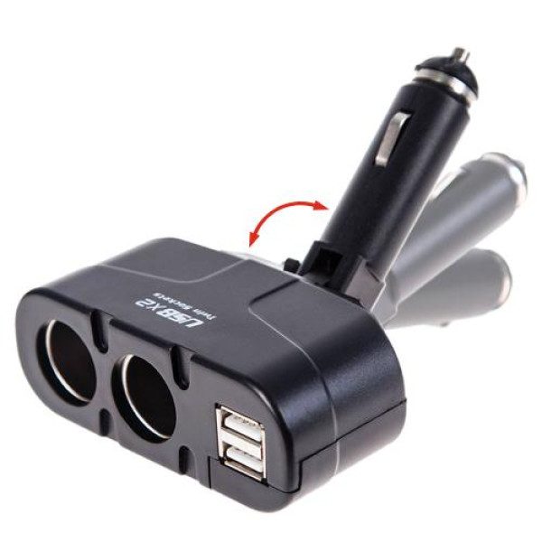 Автомобильный разветвитель прикуривателя VOIN 2 выхода 2USB 2400mA 12/24V Угловой (WF-0668/003)