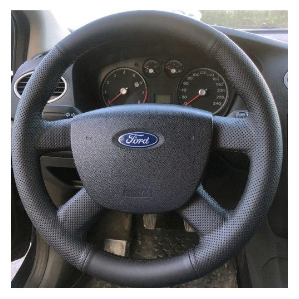 Чехол Оплетка Руля для Ford Focus/Kuga/C-Max/Transit 2005-2011 Кожа (Модельная Выкройка) №15